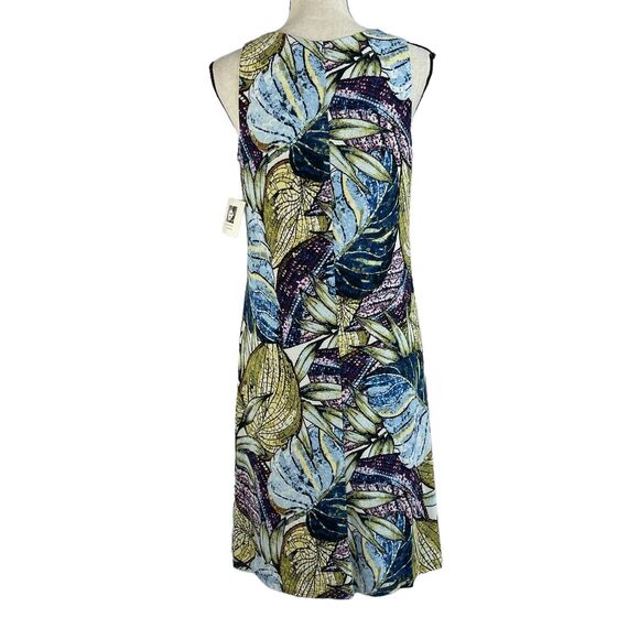 Anne Klein SZ 4 A-Line Dress Sleeveless Stretch V-Neck Leaf Print Lined Multi - Picture 5 of 8